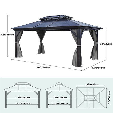 Yitahome | 12x16 ft 2024 Upgrade Hardtop Gazebo Double Polycarbonate Roof Metal Outdoor Canopy Grey