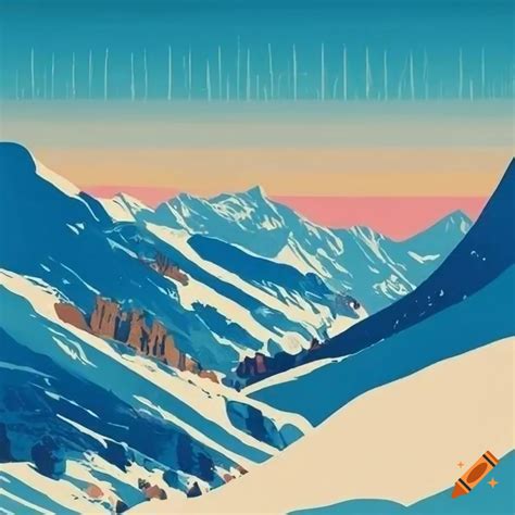 Vintage travel poster of french alps ski resort