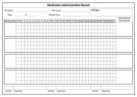 Printable Medication Mar Sheet