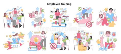 Employee Training Set. Flat Vector Illustration. Stock Illustration - Illustration of learning ...