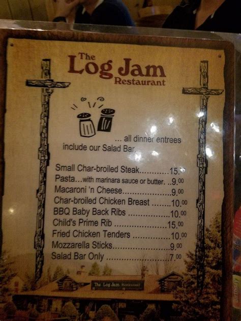 Menu at The Log Jam Restaurant, Queensbury