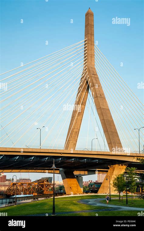 Leonard P. Zakim/Bunker Hill Memorial Bridge (Zakim Bridge) and runner ...