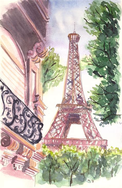 Pintura de acuarela impresa digital París Torre Eiffel | Etsy