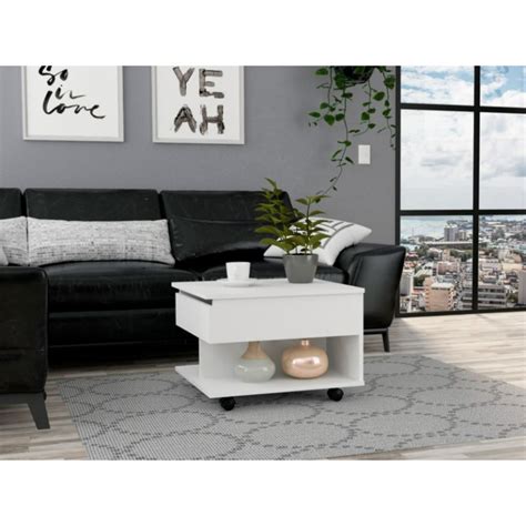 TUHOME Luanda Lift Top Coffee Table, Countertop, Caster Wheels, One Shelf - White, For Living ...