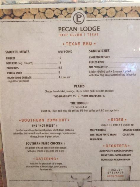 Menu at Pecan Lodge BBQ, Dallas, Main St