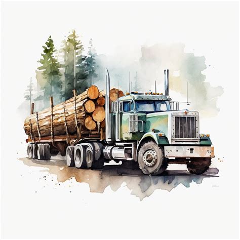 Logging Truck Png Logger Clipart Watercolor Truck Logging - Etsy