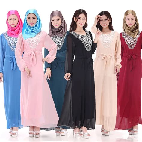 Retro Islamic Clothing for Women Muslim Long Sleeve Dress 6 Colors ...