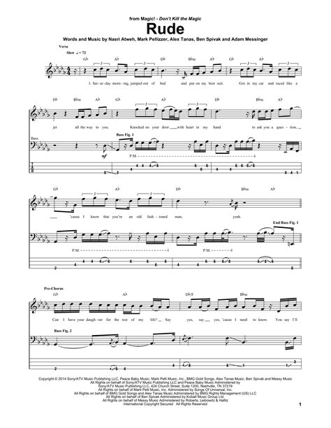 Rude by MAGIC! Sheet Music for Bass Guitar Tab at Sheet Music Direct