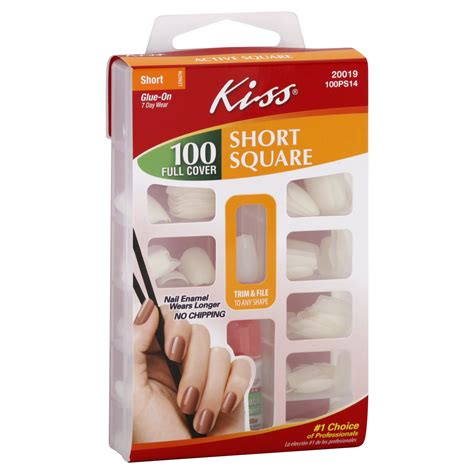 Kiss Nail Kit, Short Square, Short Length, 100 Ct