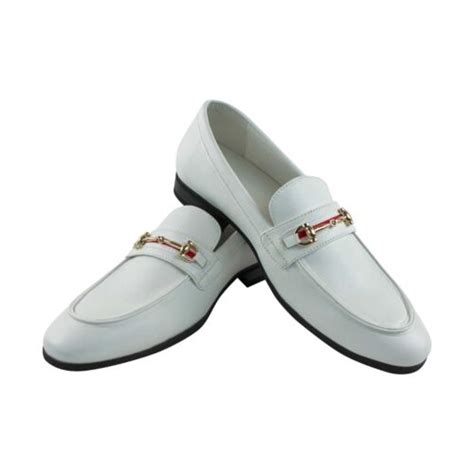 Men's White Leather Dress Shoes Slip On Loafers With Gold Buckle Formal AZAR MAN | eBay