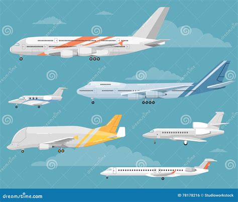 Set of Variety Aircraft Flat Style Illustrations Stock Vector ...