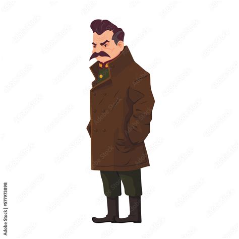 Leader of Soviet Union, Joseph Stalin, simple Cartoon historical character color illustration ...