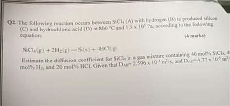 Solved 2. The following reaction occurs between SiCl4( A) | Chegg.com