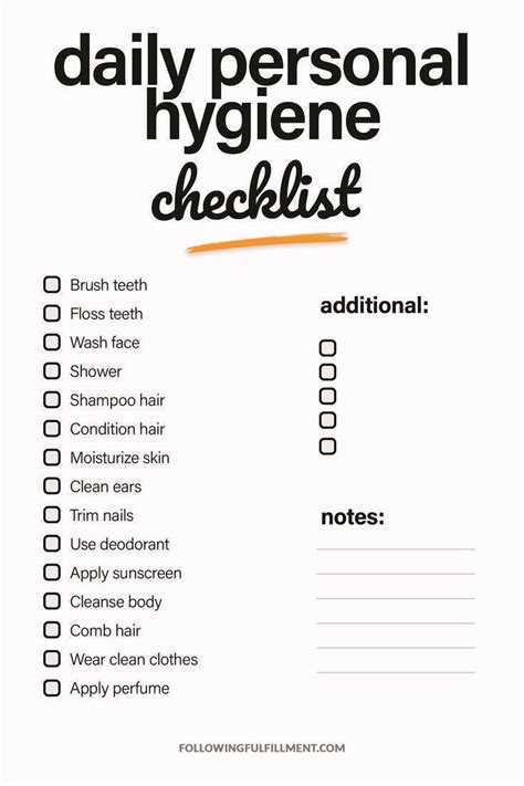 Daily Personal Hygiene Checklist | Inspection checklist, Free checklist ...