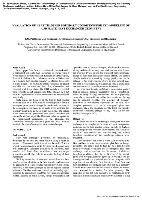 (PDF) Evaluation of Heat Transfer Boundary Conditions for CFD Modeling ...