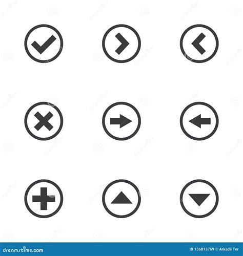 Navigation Button Set. Vector Icon. Add, Approve and Cancel Icon Stock Vector - Illustration of ...