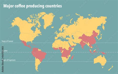 World map with the major coffee producing countries Stock Illustration ...