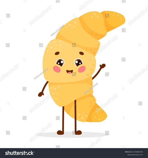 Cute Cartoon Character Croissant Standing Happy Stock Vector (Royalty ...