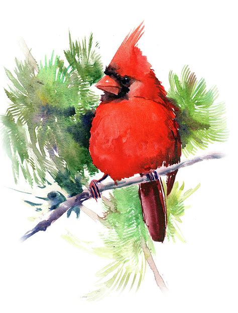 Red Cardinal Bird #1 Painting by Suren Nersisyan - Pixels