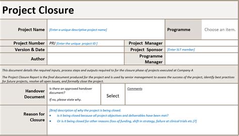 Project Closure Template