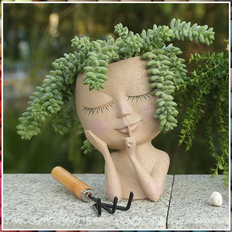 HUNTHAWK Face Planters Pots Unique Face Flower Pot for Indoor Outdoor Plants Resin Head Planter ...