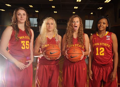 Iowa State teammates pose for a portrait during the Iowa State media ...