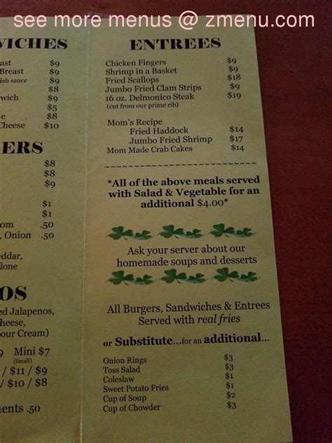 Menu at The Shamrock Bar and Grill, Gabriels, 83 Co Hwy 55