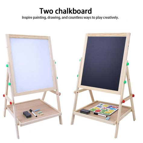 Brrnoo Adjustable Height Double Sided Kids Art Easel Wooden Standing ...