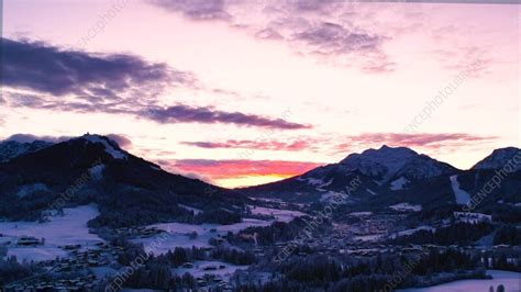 Town at sunset, Italian Alps, timelapse drone footage - Stock Video ...