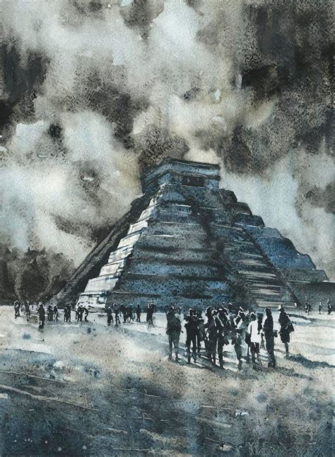 Chichen Itza ruins- watercolor painting by me 15x11" : r/mexico