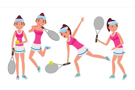 Professional Tennis Player Vector. Summer Sport. Players Training With ...