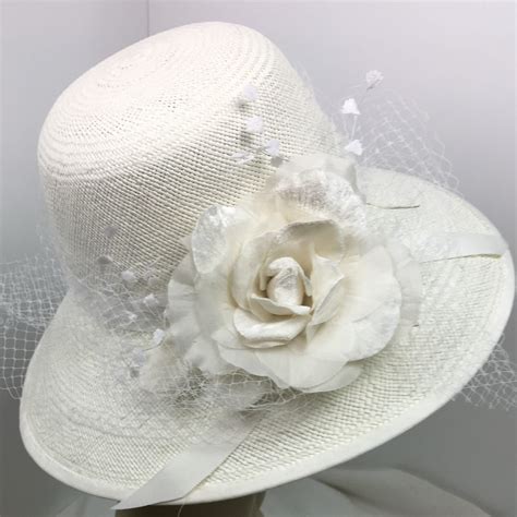 White Panama Straw Hat Woman's Hand Made 4 Brim Wedding Special Occasion