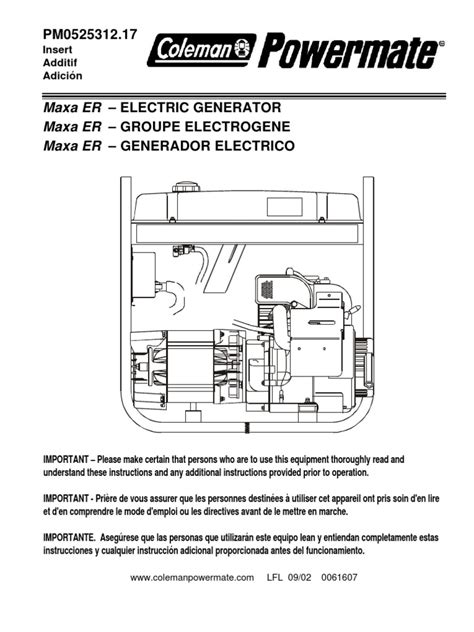 Coleman Powermate 5000 Generator Manual - Pm0525312.17 | Implied Warranty | Electrical Engineering