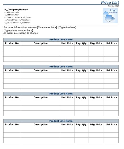 EXCEL TEMPLATES: Wholesale Price List Template