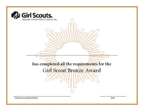 Girl Scout Bronze Award Certificate - PDFSimpli