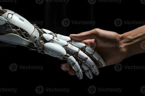 A robot hand holds a human hand. Artificial intelligence is a human ...