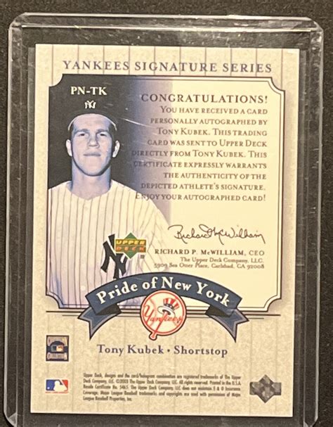 Tony Kubek 2003 UD Yankees Signatures Pride of New York On Card ...