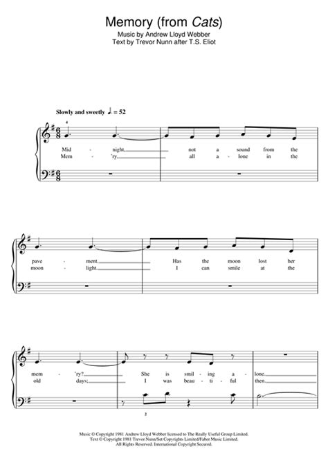 Memory (from Cats) sheet music by Andrew Lloyd Webber (5-Finger Piano – 114369)