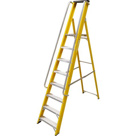 Lyte Heavy Duty Fibreglass Platform Step Ladder With Safety Handrail 8 Tread, Closed Length 2 ...