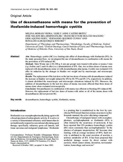 (PDF) Use of dexamethasone with mesna for the prevention of ifosfamide-induced hemorrhagic ...