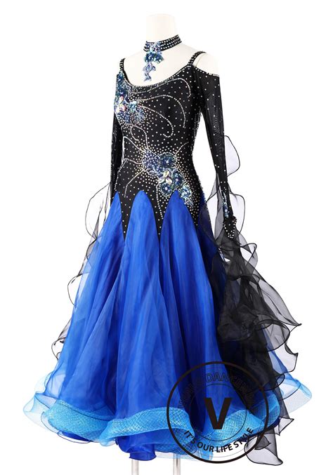 Blue Black Foxtrot Waltz Standard Competition Dance Dress