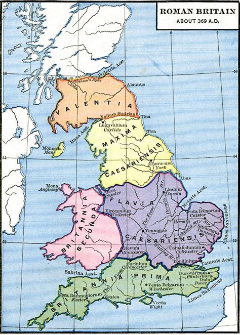 Map of Roman Britain about AD 369 showing the provinces of Britannia ...