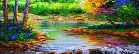 Acrylic Landscape Painting Tutorial with River and Autumn Trees | BASIC ...