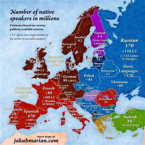 El mapa de las lenguas europeas y su número de hablantes nativos ...