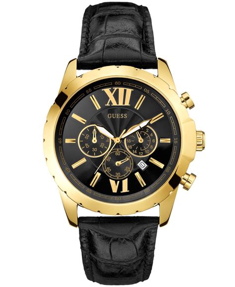 Guess Watch, Men'S Chronograph Black Leather Strap 45Mm U0270G1 in Gold ...