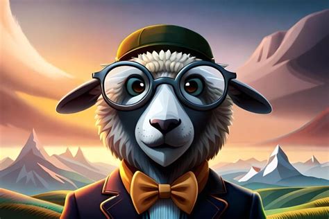 Premium AI Image | 3d cartoon sheep portrait wearing clothes glasses ...