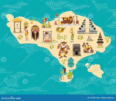 Cartoon Map of Bali for Kid and Children Stock Vector - Illustration of ...