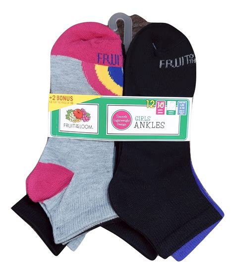 Fruit Of The Loom Girls Ankle Socks, 10+2 Bonus Pack - Walmart.com