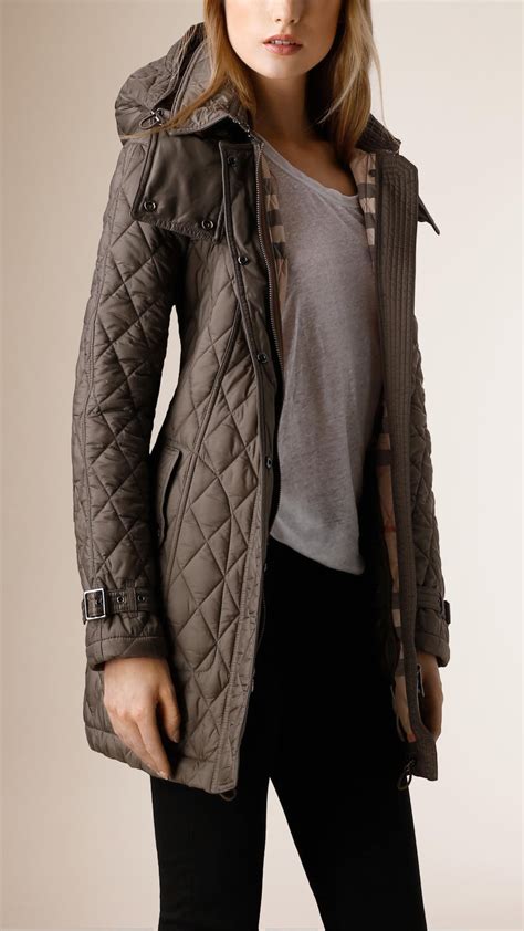 Lyst - Burberry Diamond Quilted Coat in Gray