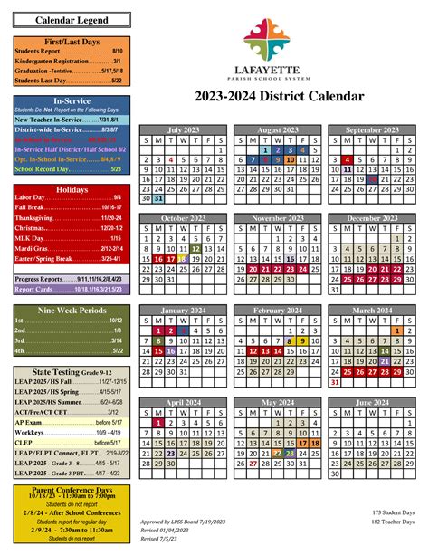 2023-2024 District Calendar 7.19.23 - Calendar Legend First/Last Days Students - Studocu